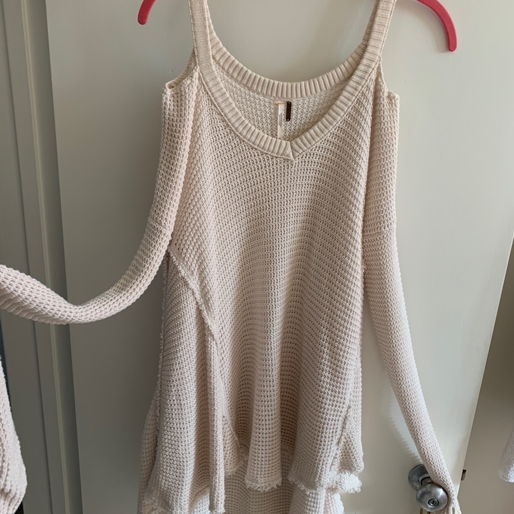 Free People long waffle Sweater- creme color -